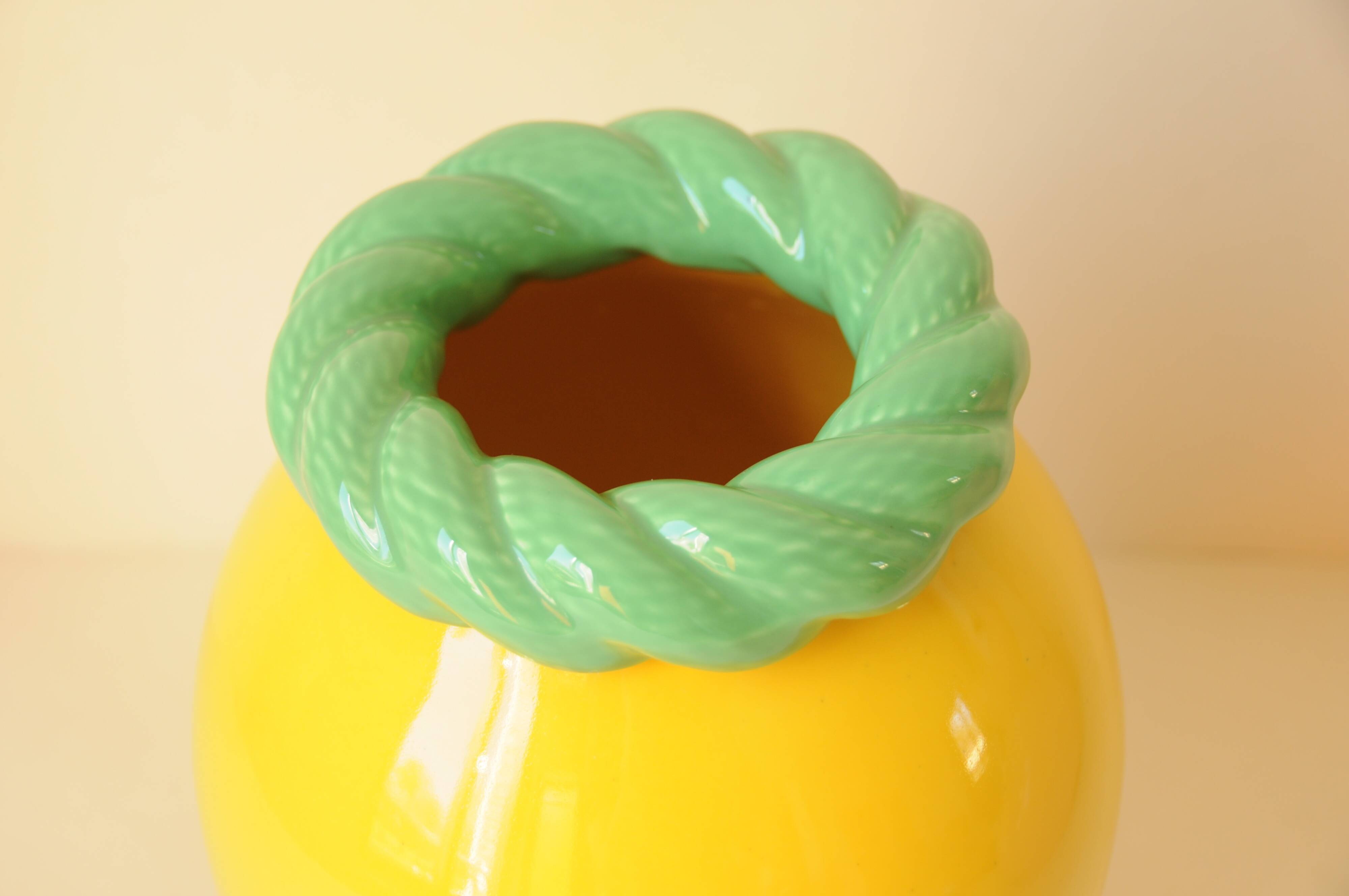 Pair of Colorful "Candy" Vases in Pink, Yellow and Green