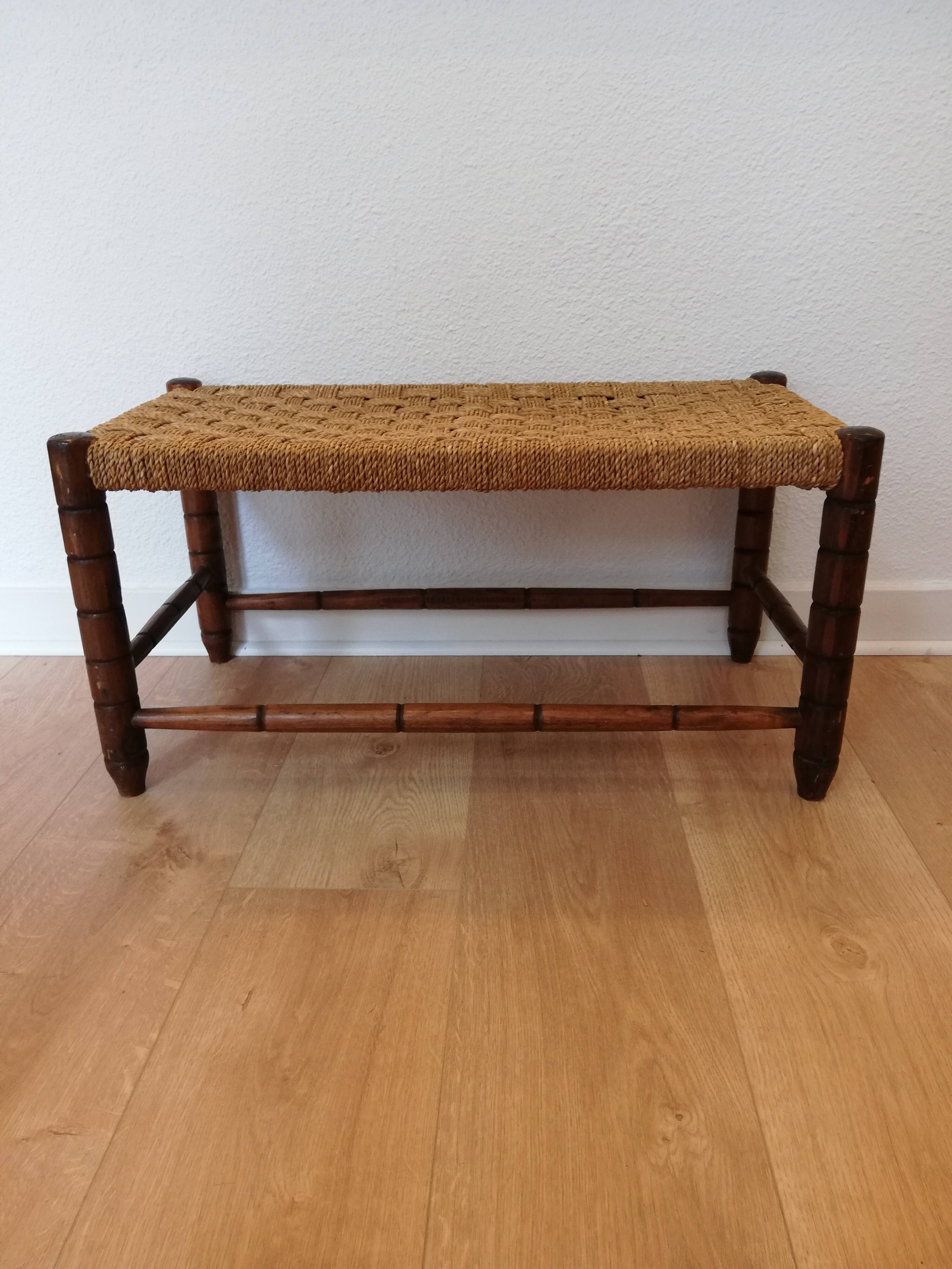 Banc en bois assise en corde 1950