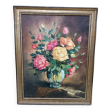 Painting on canvas with a knife, vase and cut flowers, Léon Gasser dit Mas