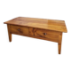 19th century solid walnut farmhouse coffee table - 2 drawers