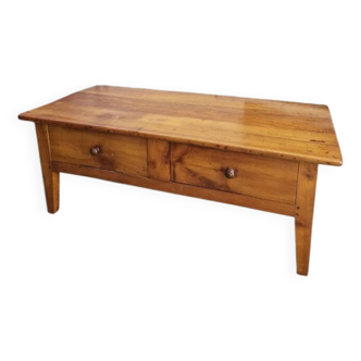 19th century solid walnut farmhouse coffee table - 2 drawers