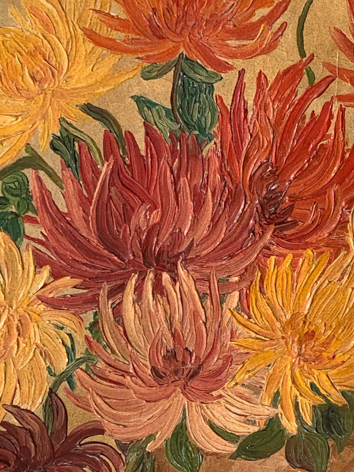 Painting the bouquet of vintage dahlias signed Blanchard