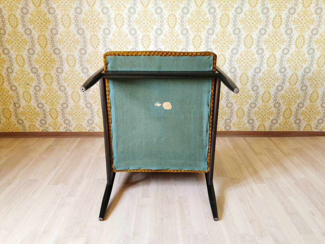 Vintage Yellow Fabric Armchair: Mid-Century Modern Lounge Chair