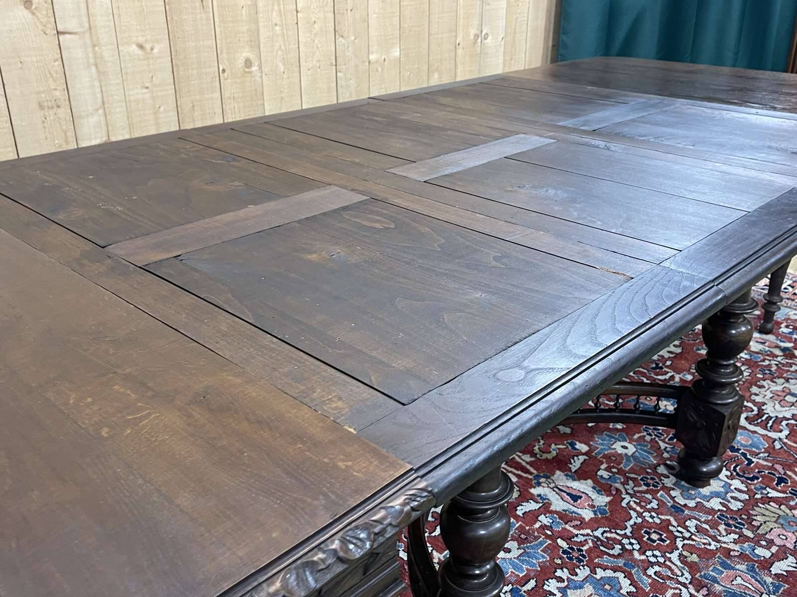 Oak dining table with beech base and 3 extensions