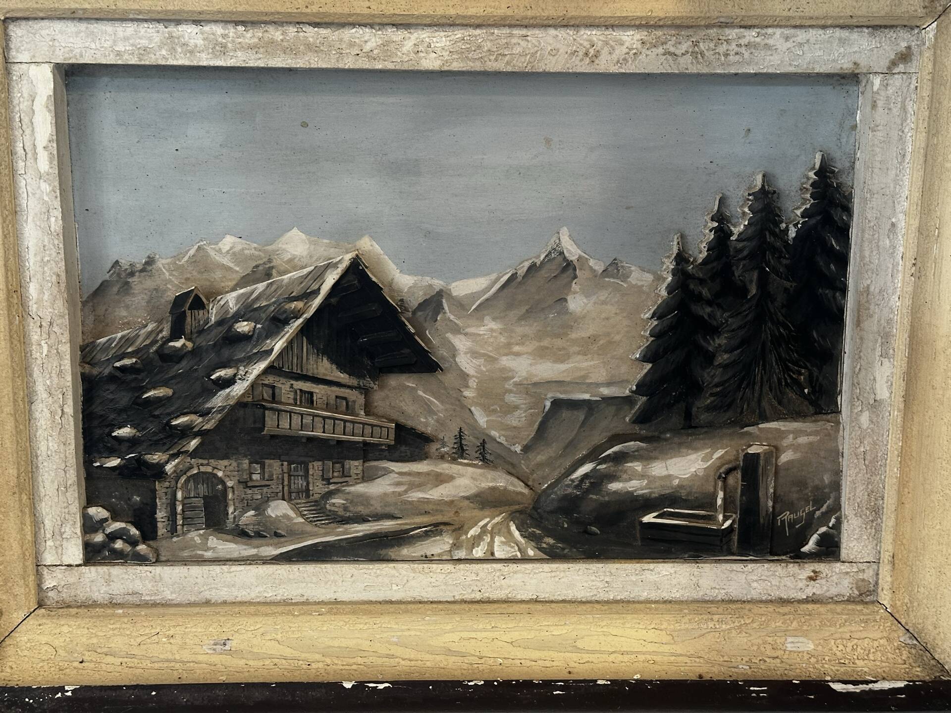 Mid-century carved and painted Alpine table L 56 cm/H 43 cm