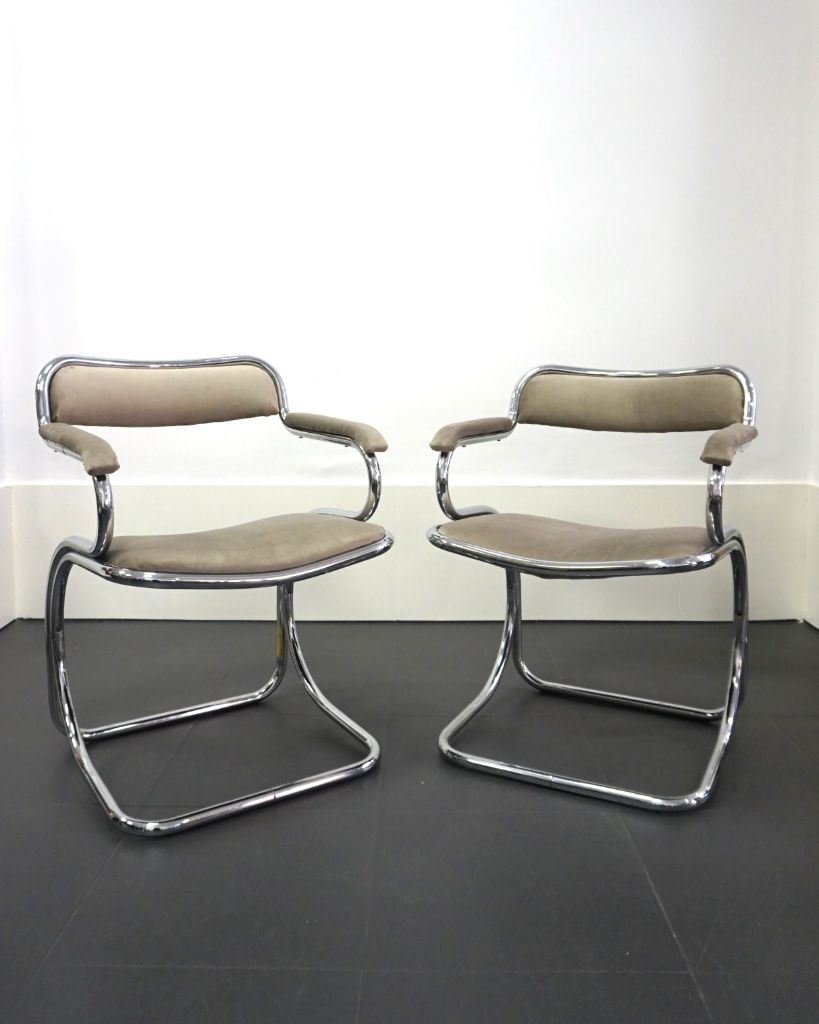 Paire de chaises space age en acier courbé, années 70