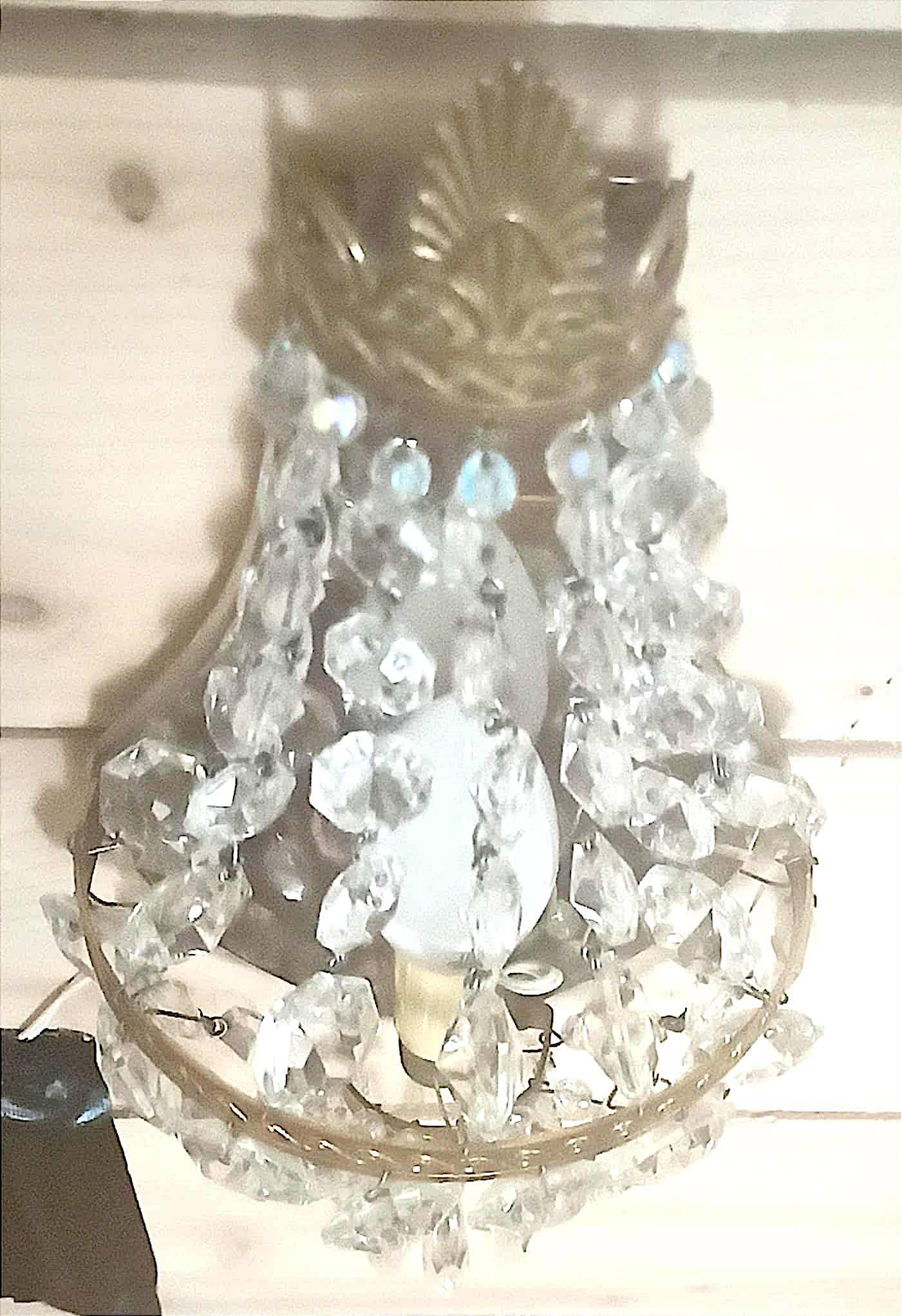 Pair of wall lights with crystal and brass tassels Height 36 cm