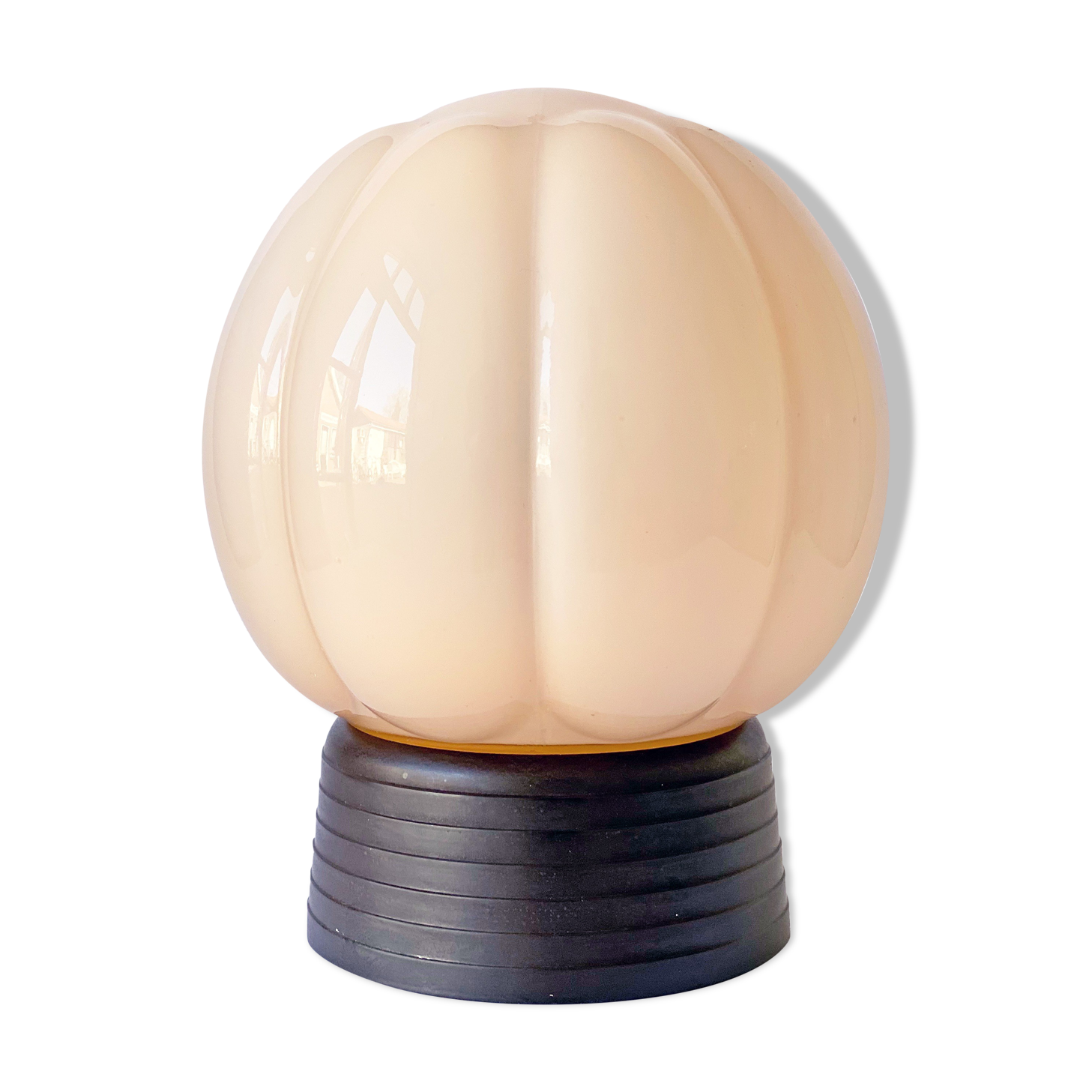 Art deco pastel pink thabur ceiling lamp, glass globe light