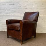 Antique Leather Club Chair, Normandy Model, Circa 1920's