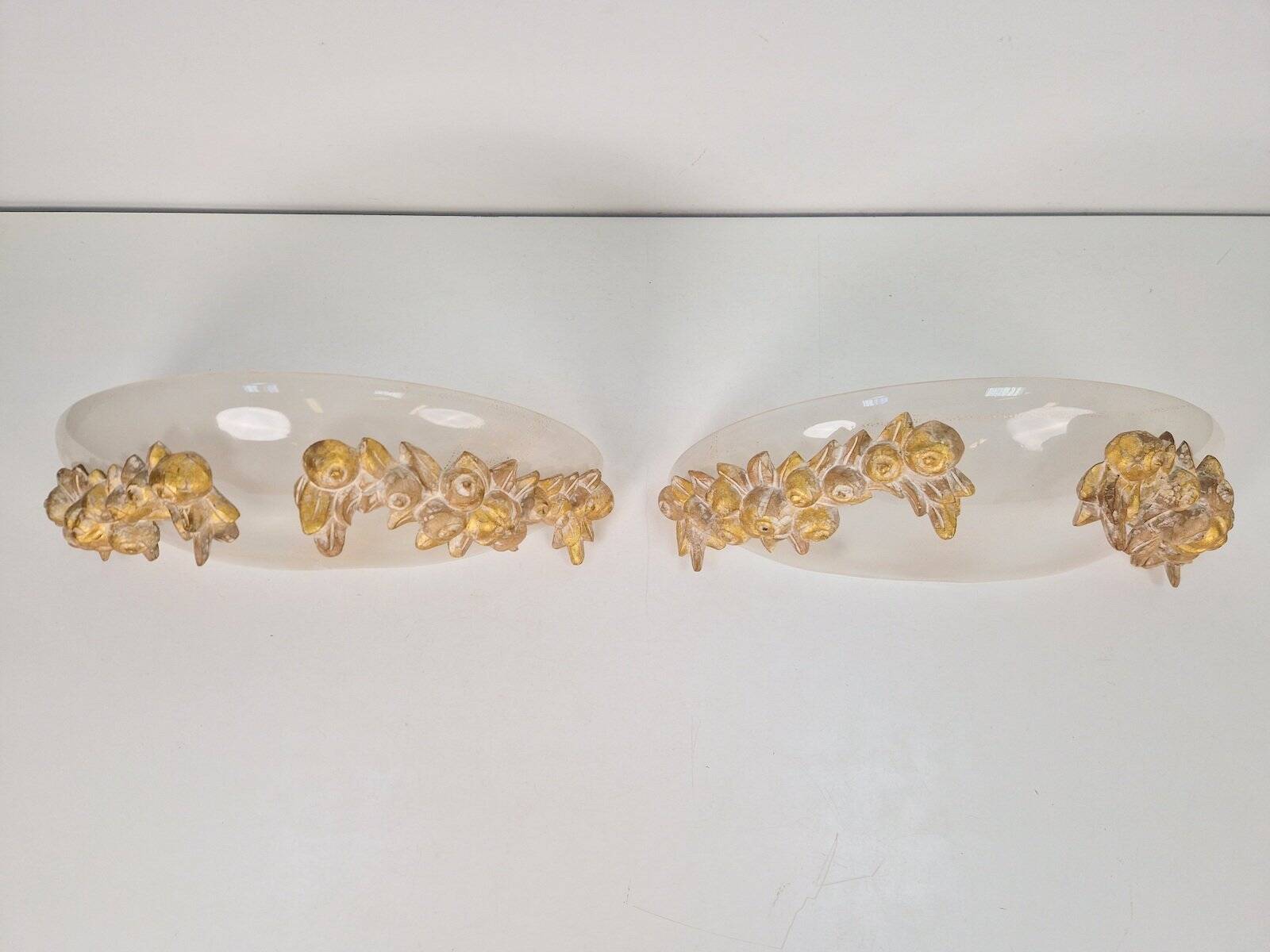 Vintage Bowl Wall Lamps in Goldleaf Murano Glass, Italy, 1970s, Set of 2