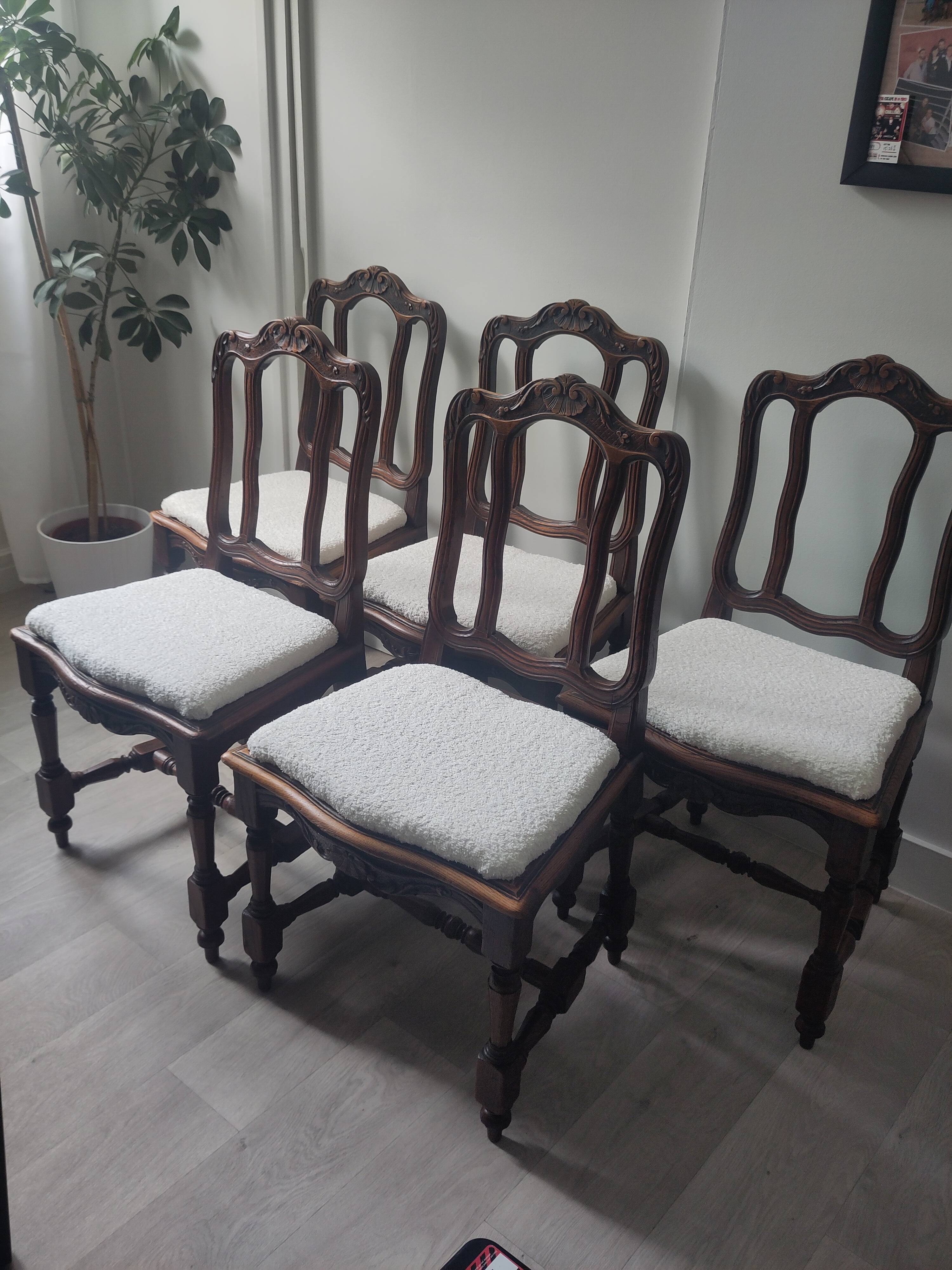 5 chaises style Louis XV rénovées