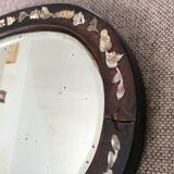 Bevelled mirror with wooden frame and mother-of-pearl 26.7 x 20.4 cm