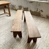Oak farmhouse table and its two benches