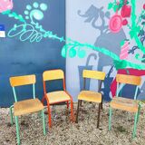 Set of 4 vintage deparaillé school chairs