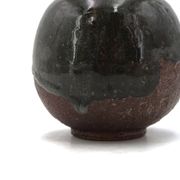 Wabi-sabi round vase in stoneware with green glazing, 1970s ceramics.
