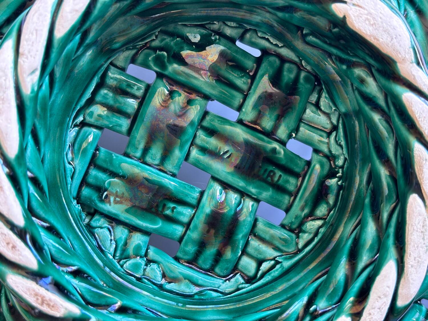 Vallauris woven ceramic fruit bowl basket