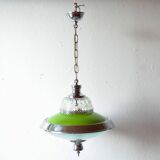 Vintage green glass and chrome metal pendant light