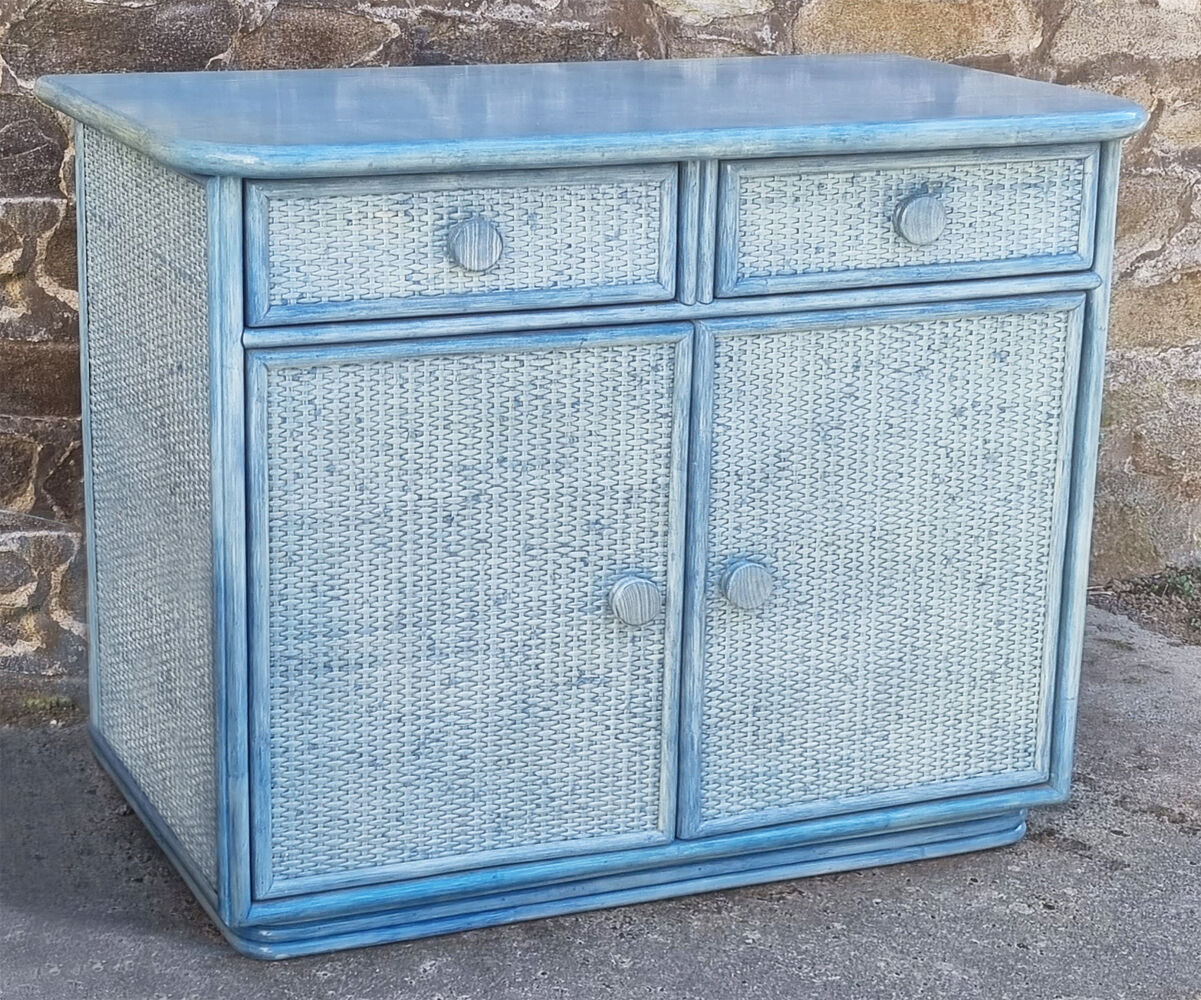 Commode Maugrion, bois et rotin, pour Roche Bobois, années 80