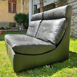 Paire de deux fauteuils modulaires en cuir noir de Walter Knoll, Allemagne, années 1970.