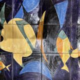 Coffee table with hand-painted ceramic top. France, 1950s