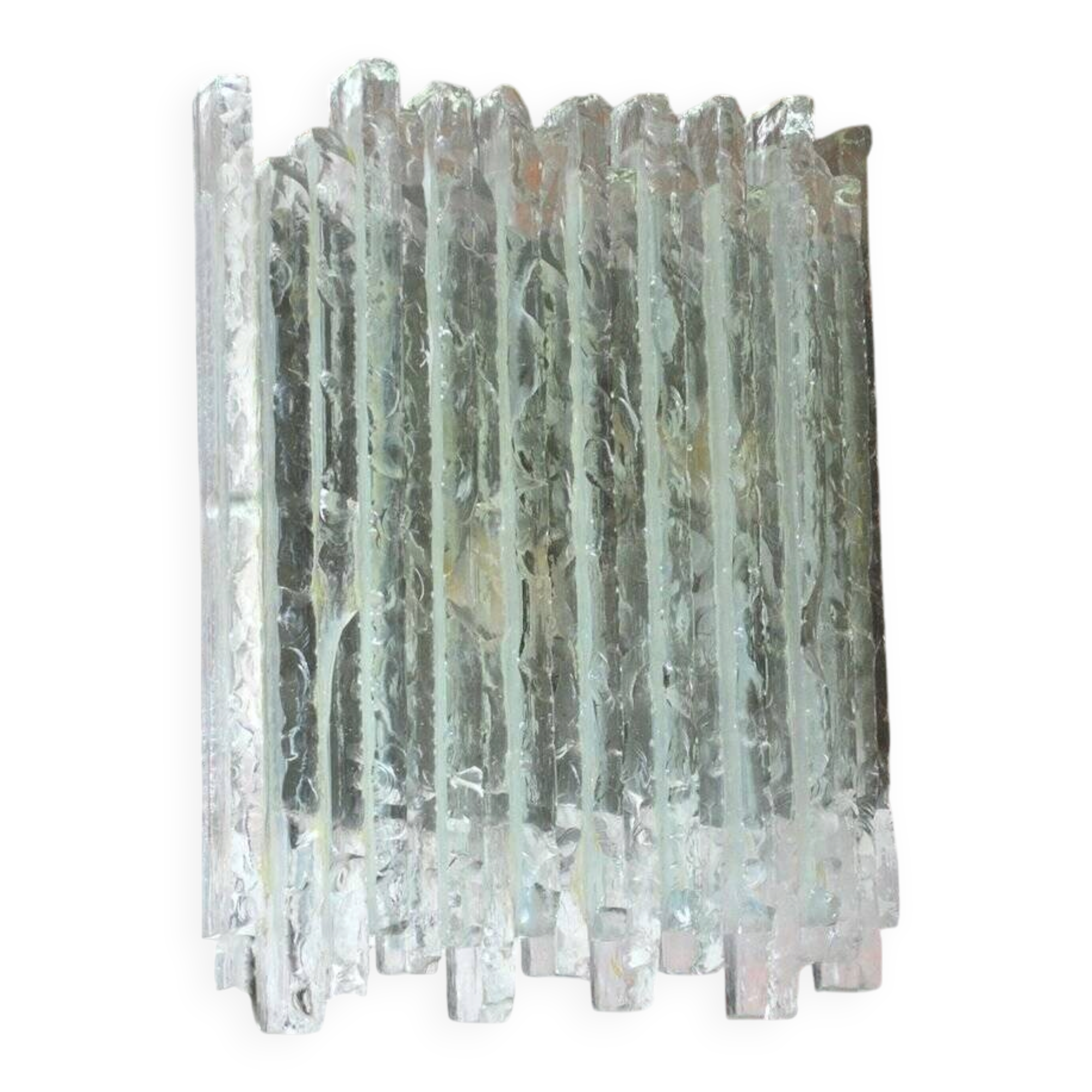 Vesta wall light in striped raw crystal with satin stainless steel support by Albano Poli for Poliarte.