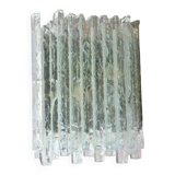 Vesta wall light in striped raw crystal with satin stainless steel support by Albano Poli for Poliarte.