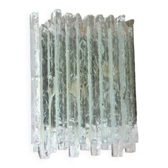 Vesta wall light in striped raw crystal with satin stainless steel support by Albano Poli for Poliarte.