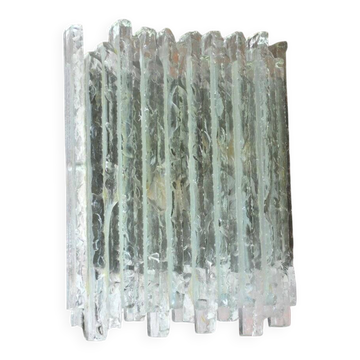 Vesta wall light in striped raw crystal with satin stainless steel support by Albano Poli for Poliarte.