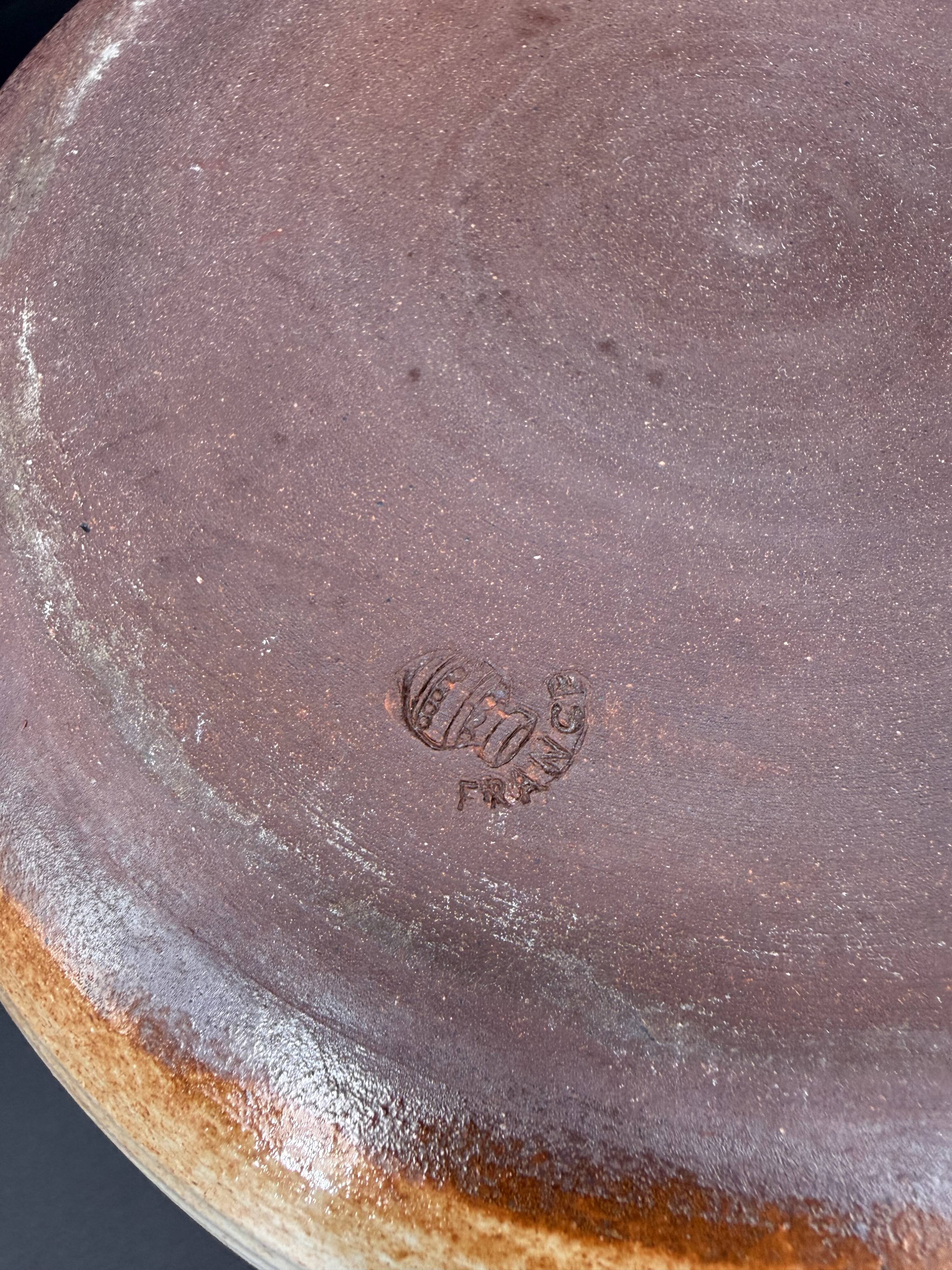 Vintage glazed stoneware large salad bowl, France