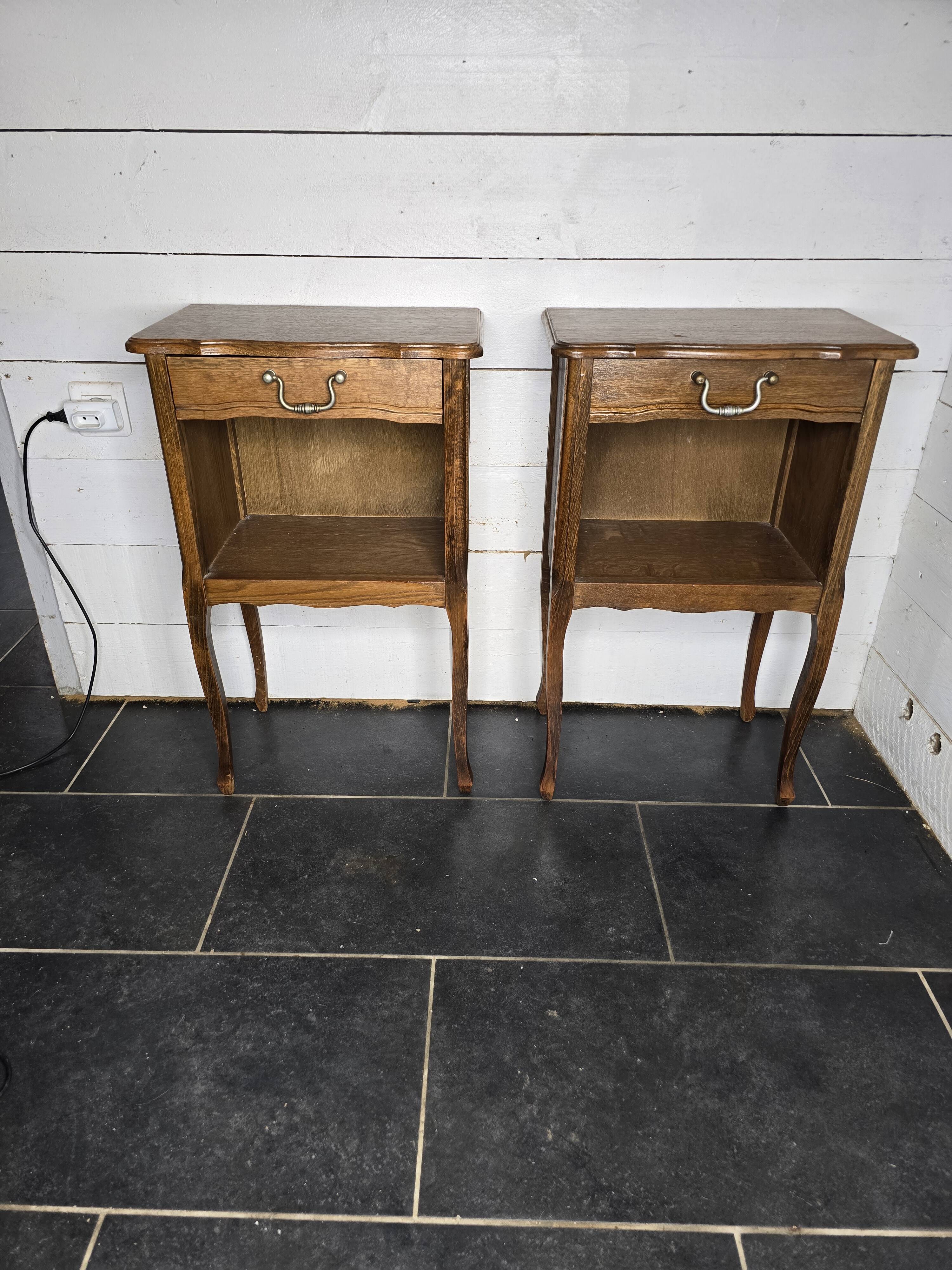 Pair of Louis XV style oak bedside tables