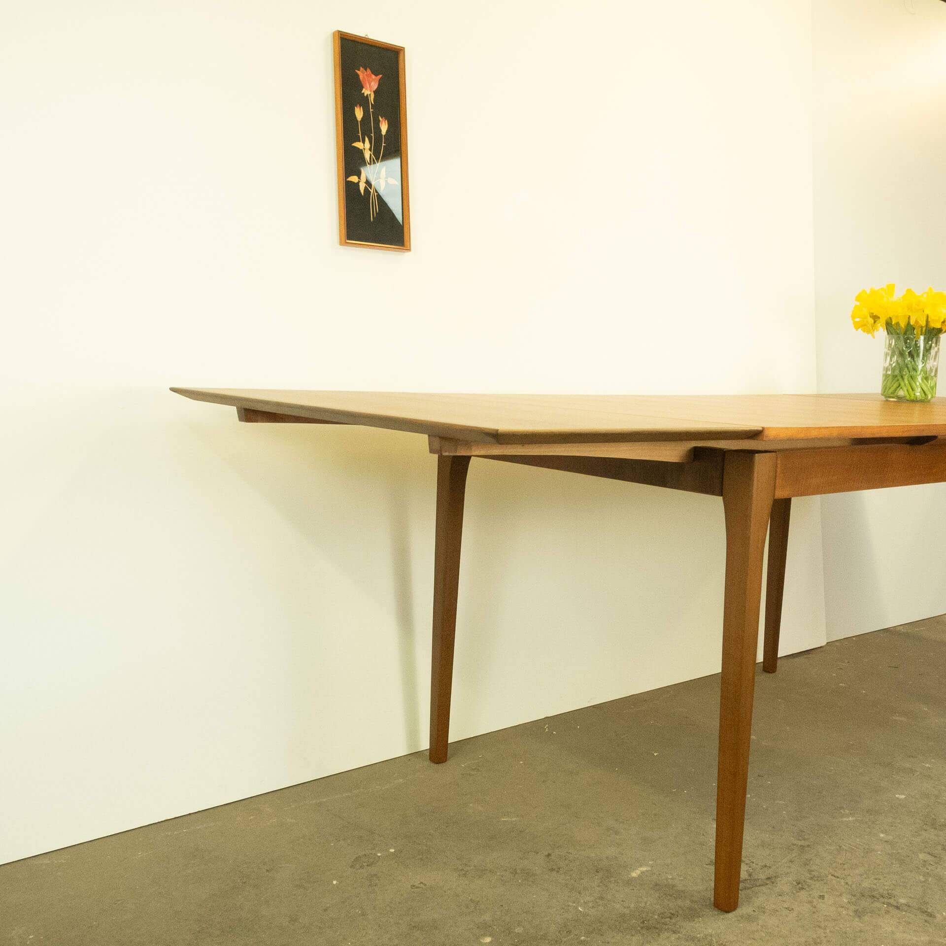 Extendable dining table by Lübke, walnut, beech, vintage from the 60s