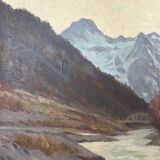 Painting "River of the Alps", Oil on panel, framed
