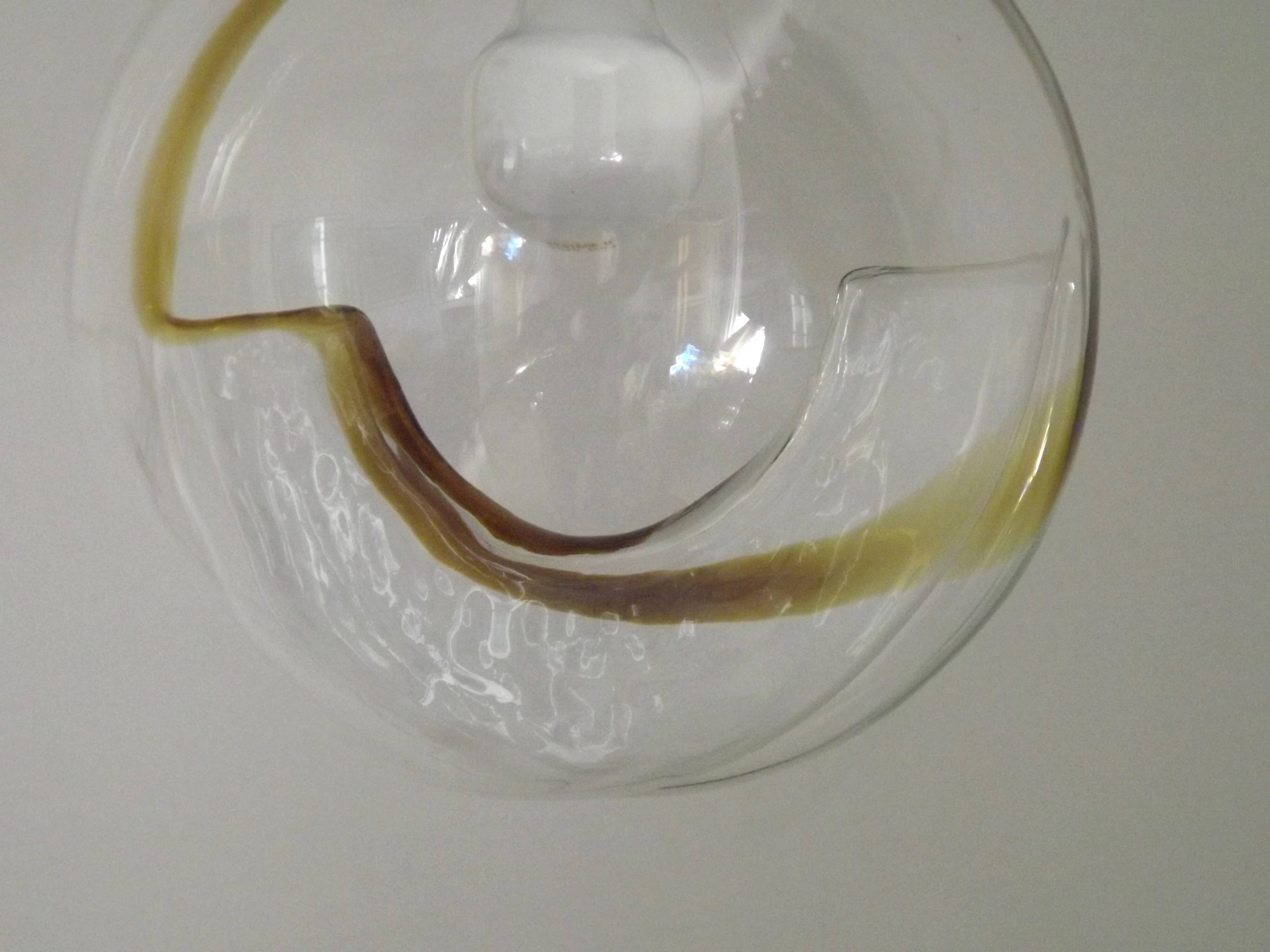 Vintage Murano Glass Globe Pendant Ceiling Light Amber Wave Mazzega Style