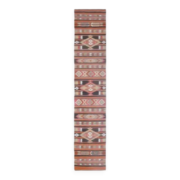 1970s Vintage Turkish Handmade Wool Cotton Orange Kilim Rug 77x402