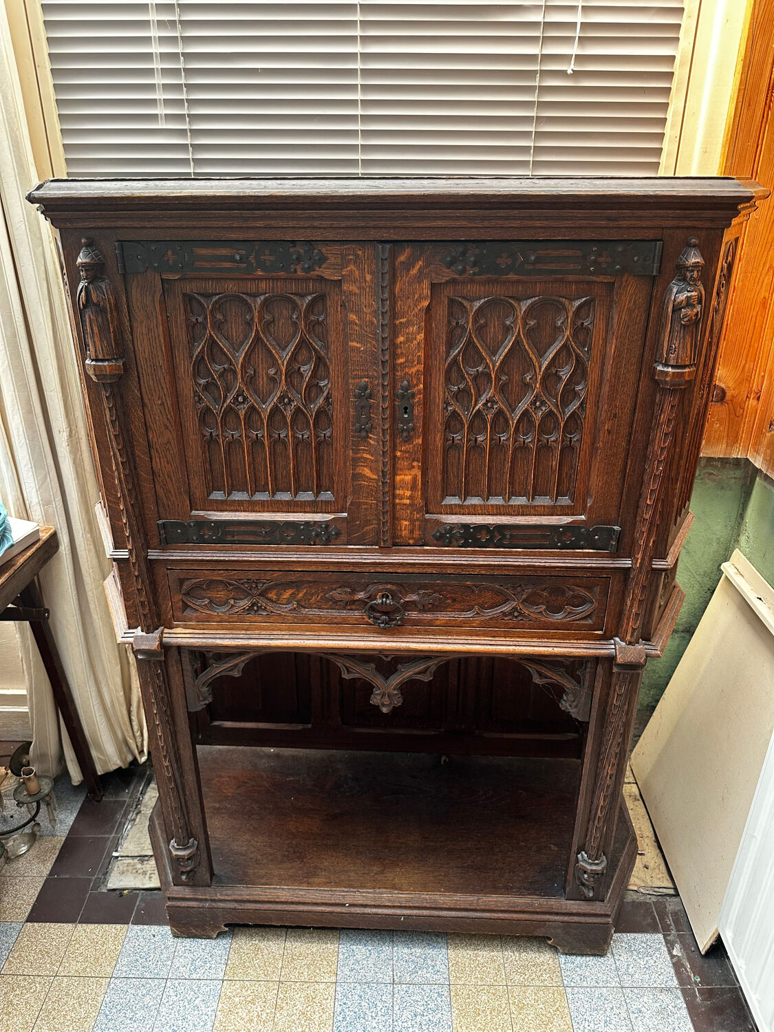 Gothic Buffet Cabinet in Carved Oak, 19th Century