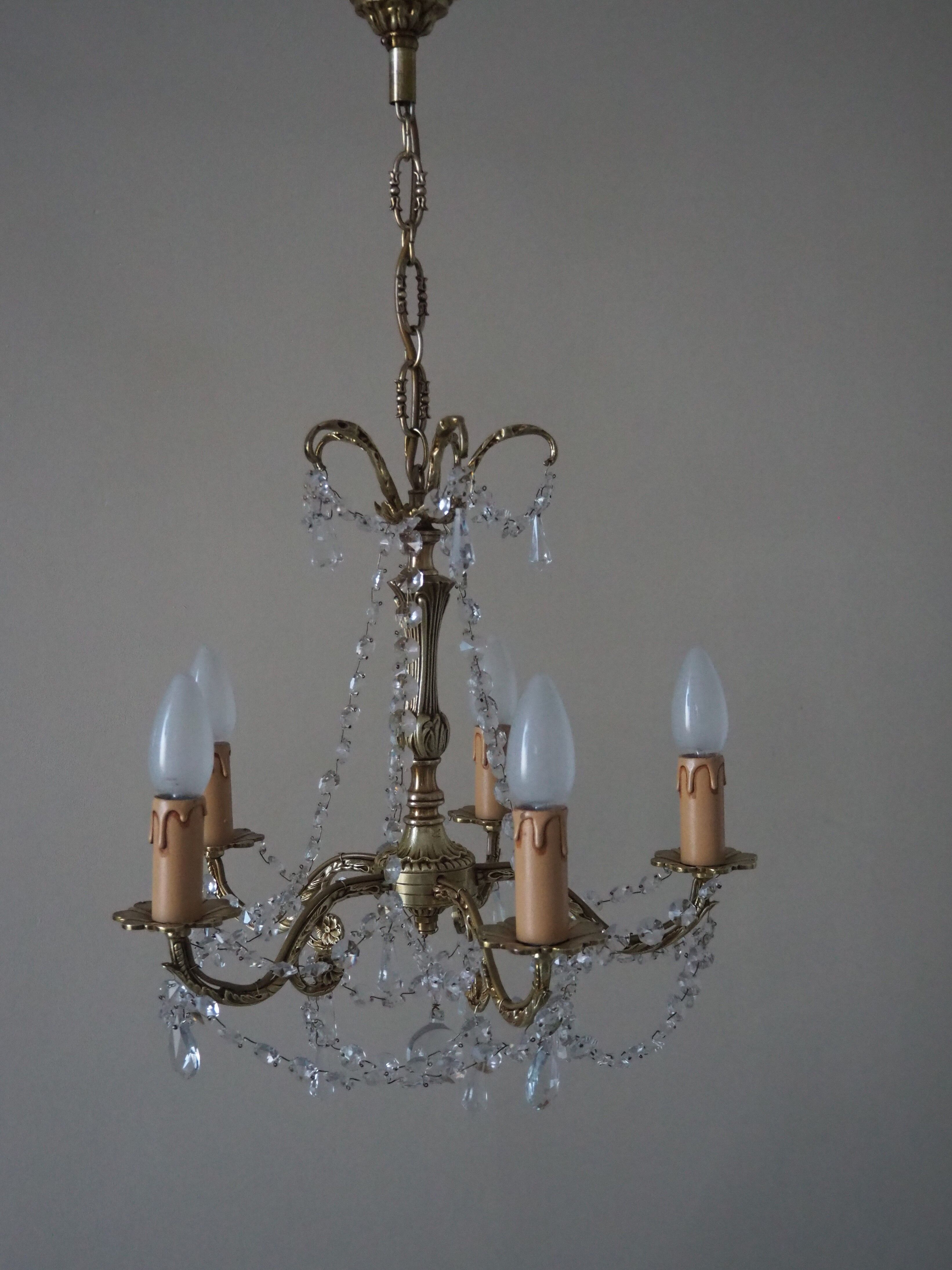 Bronze chandelier and crystal pendants – 5 lights