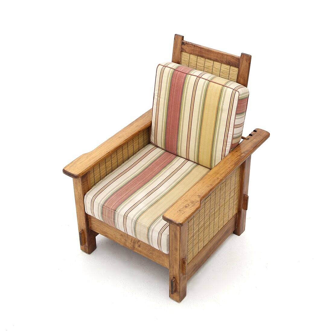 Set of South African colonial armchairs in wood and straw, 1980s.