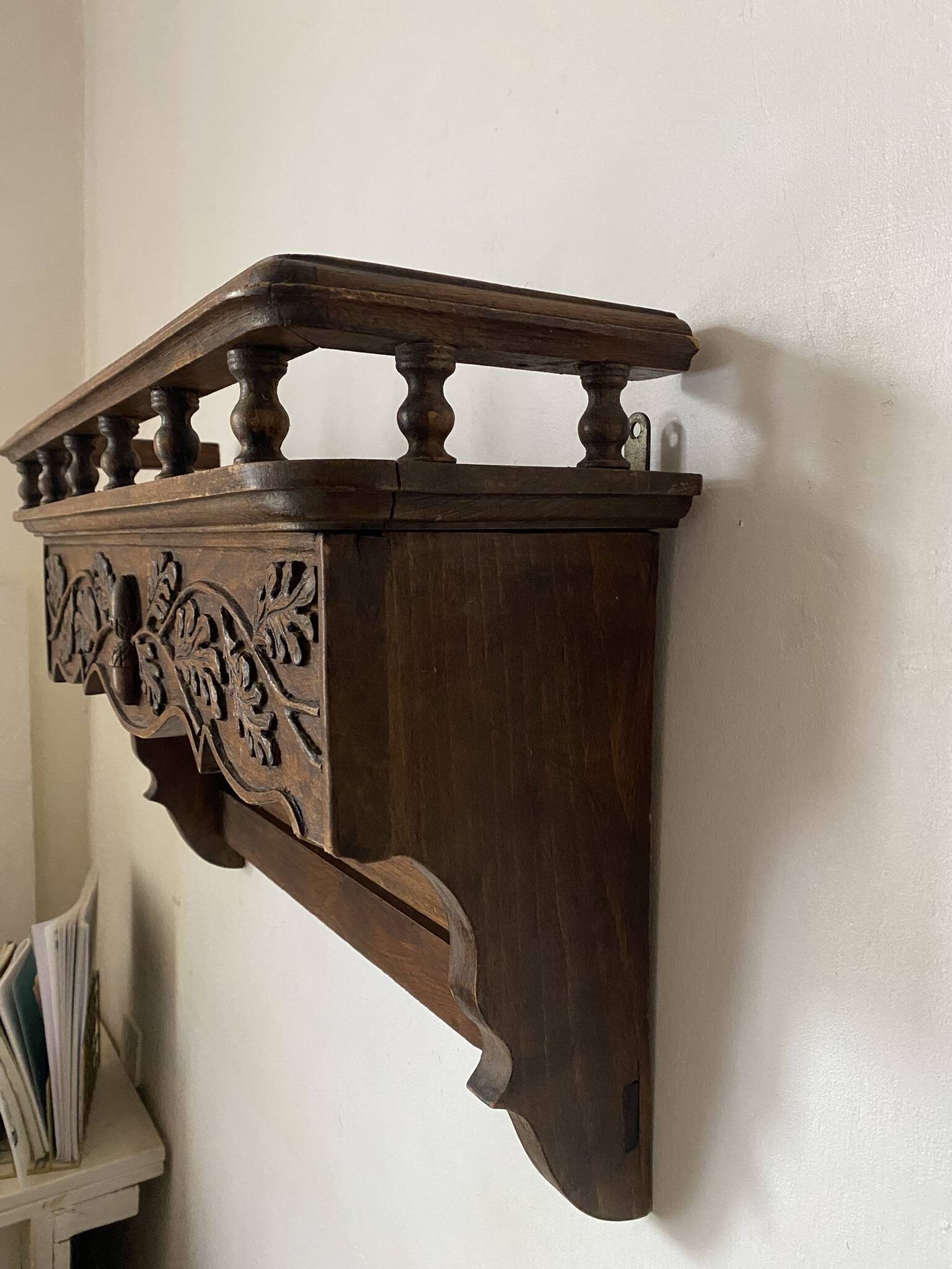 Old carved wooden kitchen shelf