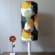 vintage lamp with a white wooden base, multicoloured sixties lampshade