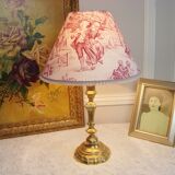 Lampe de table en laiton avec son abat-jour en tissu toile de Jouy ancien
