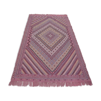 Pink kilim rug woven flat Tunisian Berber carpet margoum
