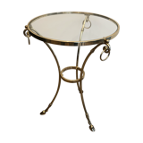 Neoclassical style tripod pedestal table in brass and round glass top in the taste of the House
