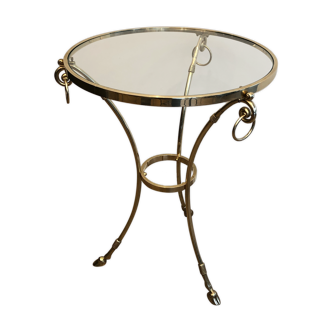 Neoclassical style tripod pedestal table in brass and round glass top in the taste of the House