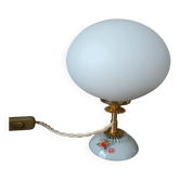 Lampe opaline & fleurs rétro chic, création unique upcyclée