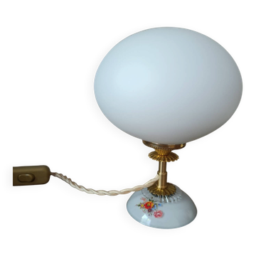 Opaline lamp & retro chic flowers, unique upcycled creation