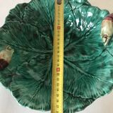 Vintage barbotine salad bowl with lettuce leaf and shrimp
