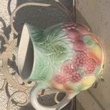 Pitcher, slurry carafe with fruit pattern, vintage glazed ceramic
