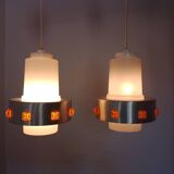 Pair of 1970s Space Age glass and aluminum lamps