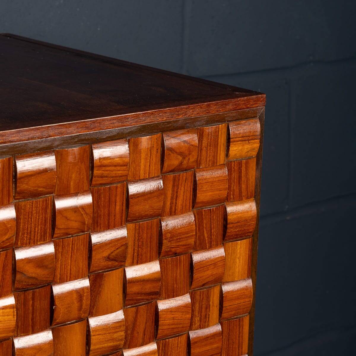 Vintage 20thc italian dry bar cabinet with 'woven' front decor on stand