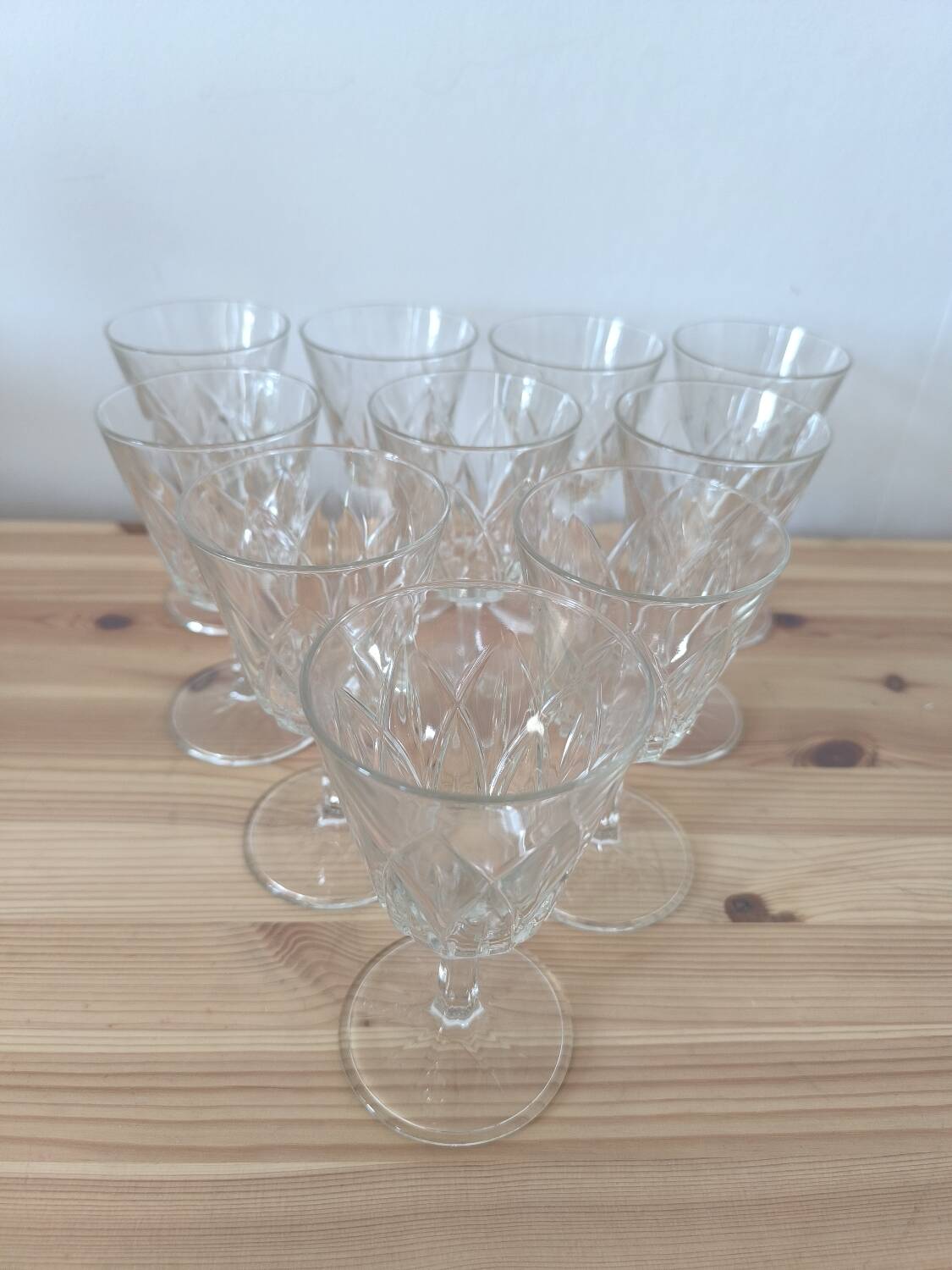 Set of 10 Chiseled Glass Wine Glasses from the 60s